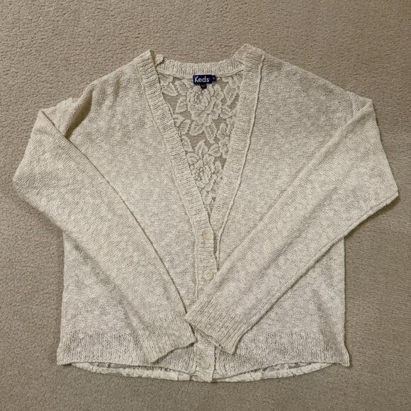 Ked Cream, Sparkle, Back Lace Cardigan in XL - Picture 1 of 6
